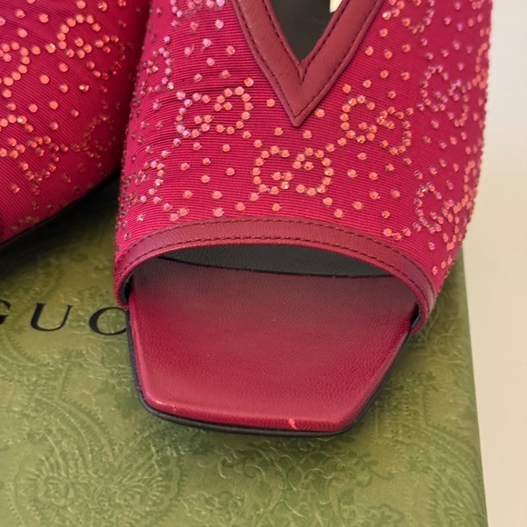 size 38.5G - Gucci GG Crystal 75mm Heeled Sandal Cherry Red slide - Picture 7 of 8
